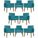 Ver imagem 1 de Kit 8 Poltronas Decorativas Mari Pé Palito Castanho - Azul-turquesa Suede