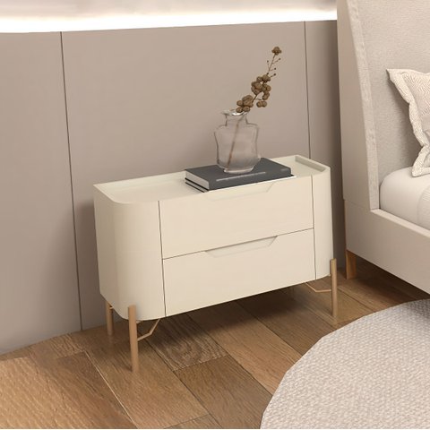Mesa de Cabeceira 51cm com 2 Gavetas e Pés em Metal 100% MDF