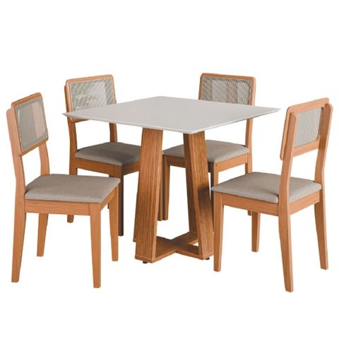 Conjunto Sala de Jantar Mesa Athenas Quadrada 4 Cadeiras Santiago Dobuê