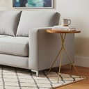 Ver imagem 1 de Mesa Lateral Redonda Bistrô Pé Palito Apoio Sofá Decoração 45 x 45cm Nozes / Dourado