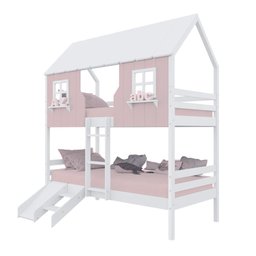 Beliche Casinha Encantada com Kit Escada/ Escorregador Madeira Maciça Rosa/ Branco Megamobilia - 2