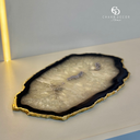 Ver imagem 2 de Platter Pedra Ágata Natural Marrom 30 À 34cm com Banho de Ouro na Borda