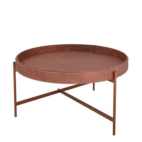 Mesa de Centro Redonda Couro Sintético 60x60x32 Decor Patrimar Marrom