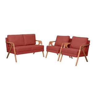 Sofa Namoradeira e Kit 2 Poltronas Mona:terra Cota