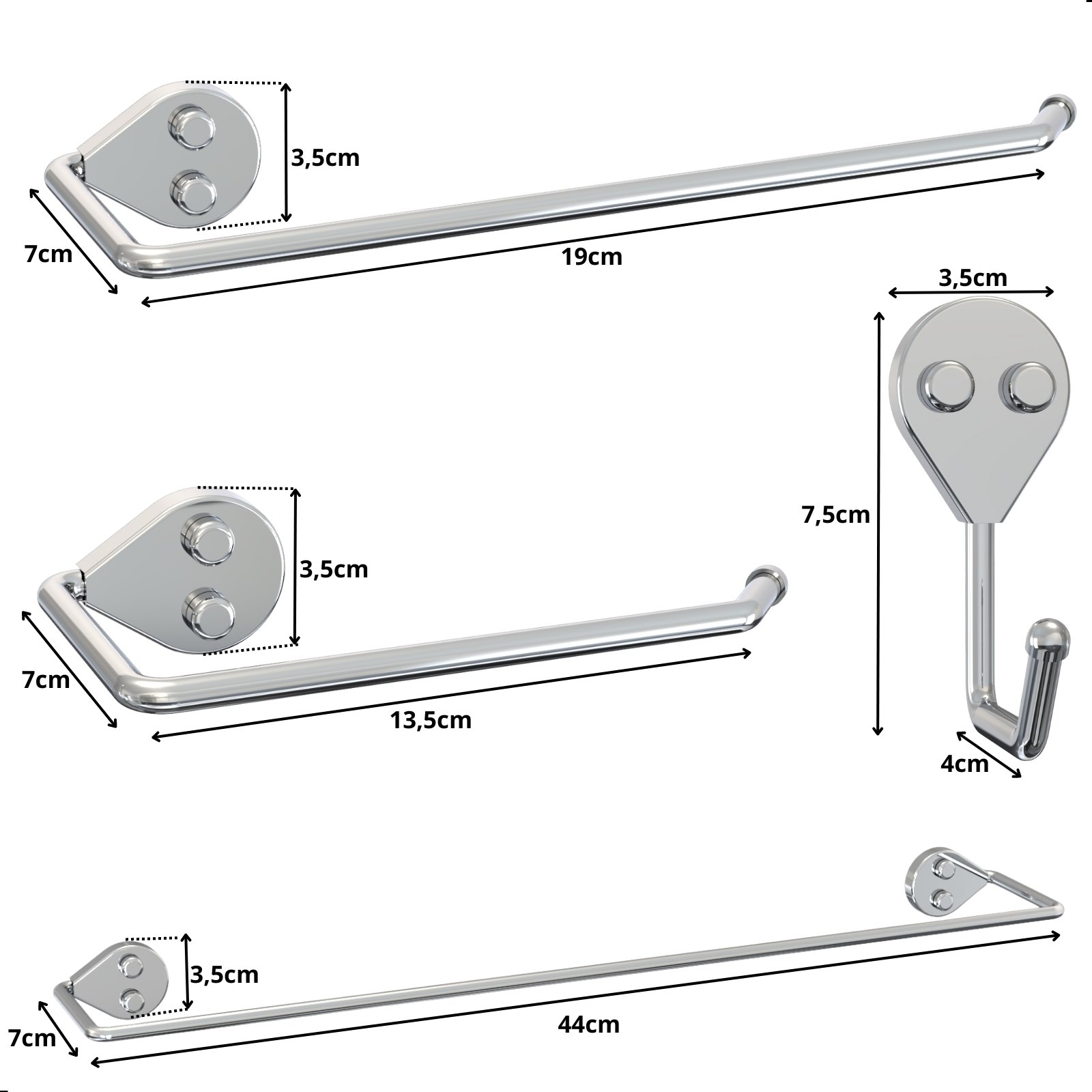 Kit Acessórios para Banheiro 4 Peças Cromado F.arm - 6