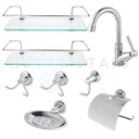 Ver imagem 2 de Kit 8 Pc Acessórios para Banheiro ( 2 Porta Shampoo Reto / Torneira Abs Lavat. / 2 Porta Toalha