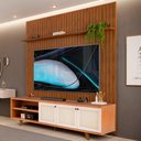 Ver imagem 1 de Rack Com Painel Ripado 3 Portas TV Até 75 Polegadas Freijó Off White Retrô Pratic DJ Móveis