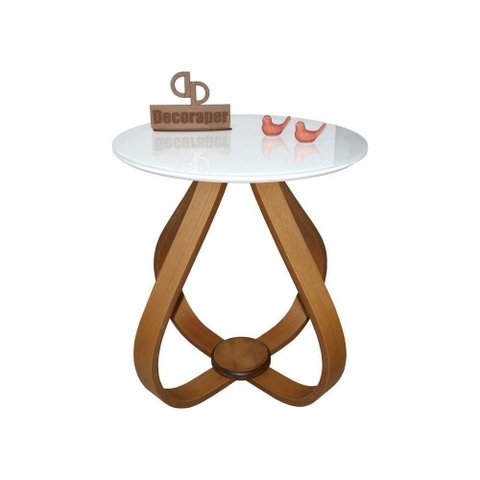 Mesa Lateral Cebola com Vidro 50cm Branco 70cm