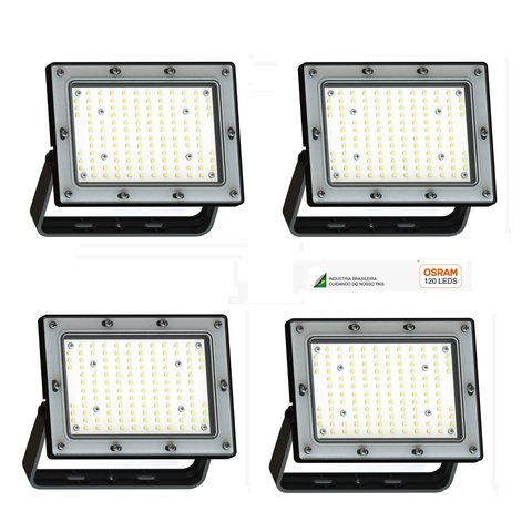 Kit 4 Holofote Refletor 200w Led Osram Bivolt Prova D'água Ip66 Branco Frio