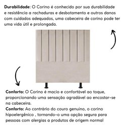 Cabeceira Estofada Cama Casal 140cm Luna Corino e Frame Bege - 4