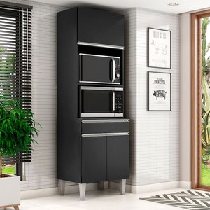 Paneleiro Torre Quente C/ 2 Nichos 3 Portas 1 Gavetas - Preto Ajl