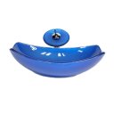 Ver imagem 1 de CUBA DE VIDRO OVAL CHANFRADA 51CM AZUL ESCURO + VALVULA + TORNEIRA CASCATA