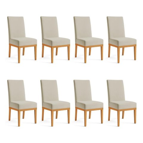 Kit 8 Cadeiras de Jantar Brisa Suede Cappuccino Base de Madeira - Pallazio