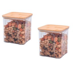 Kit 2 Potes Hermético 900ml Bambu Porta Mantimento Tempero - 1