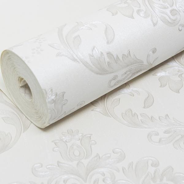 PAPEL DE PAREDE DAMASK OFF WHITE COM PRATA - 3