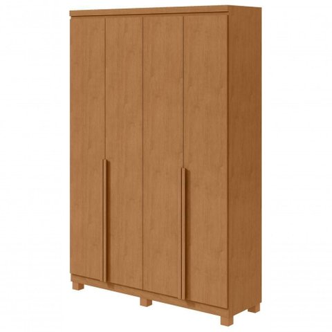 Guarda Roupa Solteiro e Closet Alonzo 4 Portas de Bater 2 Gavetas MDF Amendoa Clean Móveis Lopas