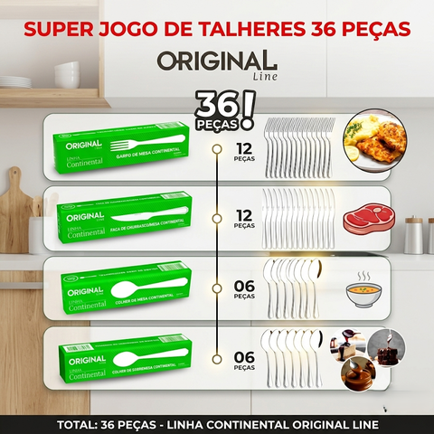 Jogo 36 Peças Talheres Metal Inox Restaurante Original Line