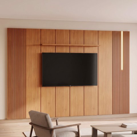 Painel para TV Union 363 cm com 3 Módulos de Expansão 250 cm de Altura 1 LED Naturalle Mavaular