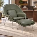 Ver imagem 1 de Poltrona Womb Chair com Puff em Couro Ecológico - Verde Militar