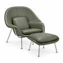 Ver imagem 2 de Poltrona Womb Chair com Puff em Couro Ecológico - Verde Militar