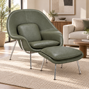 Ver imagem 3 de Poltrona Womb Chair com Puff em Couro Ecológico - Verde Militar