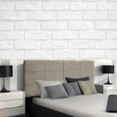 Ver imagem 2 de Painel Suspenso Cabeceira Luna 1,28m para Cama Viúva Solteirão Suede Bege - Aurora Line