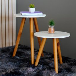 Kit 2 Conjunto de Mesas Canto e Apoio 45x40 45x50 Mdf (branco) - 6