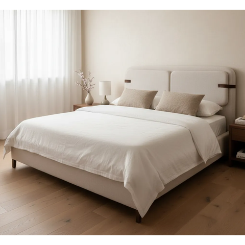 Cama Estofada 140m Casal Grande para Quarto de Casal Moderno Bege Velusoft