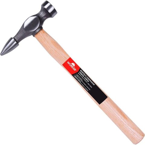 Martelo Chapeador Ponta Curta 290g Aço Carbono Forjado Cabo Madeira Worker