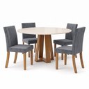 Ver imagem 3 de Conjunto Sala de Jantar Mesa Lisa 140cm com Tampo MDF e Vidro Redonda 4 Cadeiras Lily