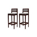 Ver imagem 2 de Kit 2 Banquetas Assento Encosto Estofado em Linho Hellen:imbuia com Linho Cinza