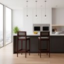 Ver imagem 1 de Kit 2 Banquetas Assento Encosto Estofado em Linho Hellen:imbuia com Linho Cinza