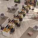 Ver imagem 1 de Estação de Trabalho 12 Lugares Office Smart 12 Mesas 10 Armários 2 Aparador - Off White e Cedro