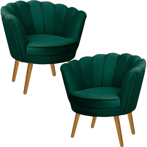 Kit Duas Poltronas Pétala em Sued Premium Verde Musgo Sua Casa Decorações Pés Madeira Claro