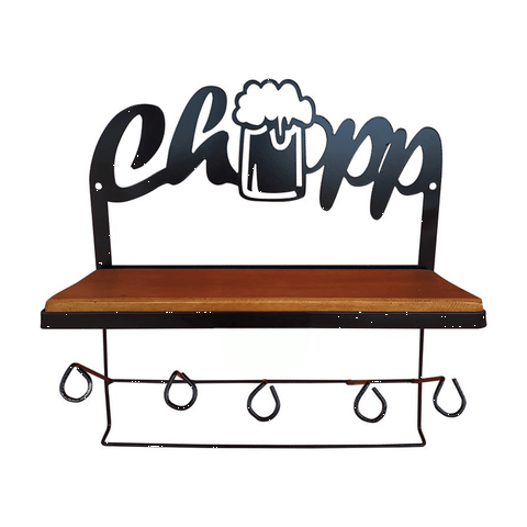 Prateleira Chopp Porta Tempero e Porta Copos em Madeira de Demolição e Ferro Sudeste Rústico
