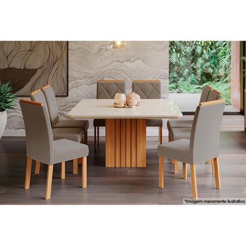 Sala de Jantar Completa Tampo Madeirado C- Vidro 130x130cm e 8 Cadeiras Nature-ow-joli