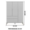 Guarda Roupa 3 Portas Cinza Mei Shop Jm Baby - 2