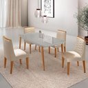 Ver imagem 1 de Mesa de Jantar Copper 120cm Tampo Mdf 4 Cadeiras Moderna Veludo Creme /off /naturale /serig Off