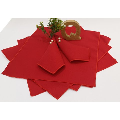 12 Guardanapos Vermelhos em Tecido Natal 35x35