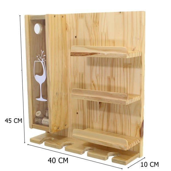 Adega de Vinho Bar Barzinho Porta Taças Porta Rolhas de Madeira Rústica de Reflorestamento Natural - 2