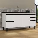 Ver imagem 1 de Gabinete de Cozinha Armário 144cm 5 Gavetas 2 Porta 100% MDF:Branco