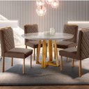 Ver imagem 1 de Conjunto Sala de Jantar 4 Lugares Mesa Redonda 1,2m e 4 Cadeiras Marrom