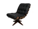 Ver imagem 2 de Poltrona e Puff de Couro Costela Wood - Preto Pigmentado - Mempra