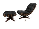Ver imagem 1 de Poltrona e Puff de Couro Costela Wood - Preto Pigmentado - Mempra