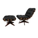 Ver imagem 1 de Poltrona e Puff de Couro Costela Wood - Preto Pigmentado - Mempra