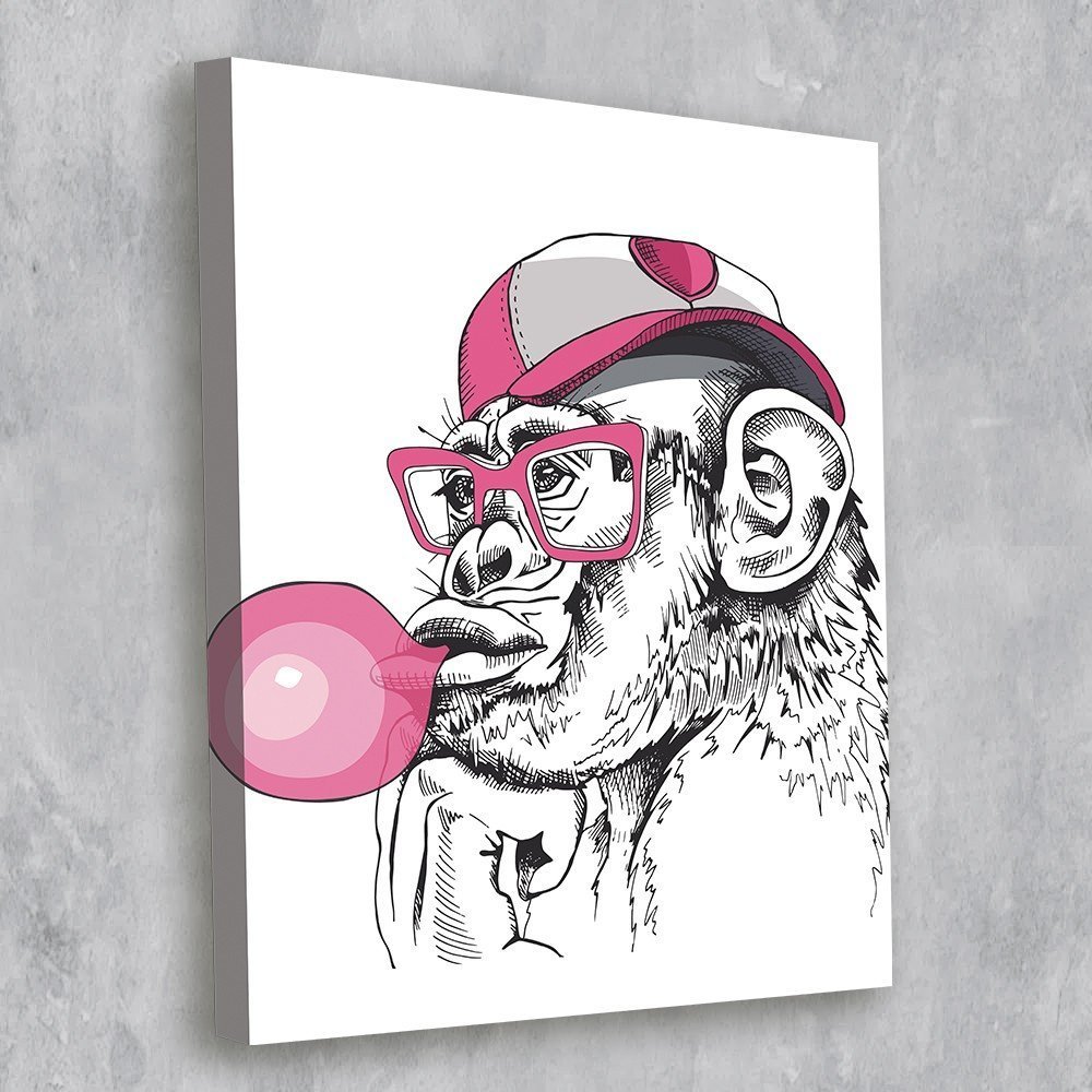 Tela Decorativa Macaco Óculos e Chiclete - 30x40cm - 2