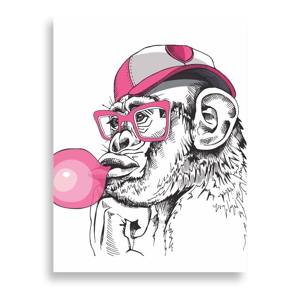 Tela Decorativa Macaco Óculos e Chiclete - 30x40cm - 3