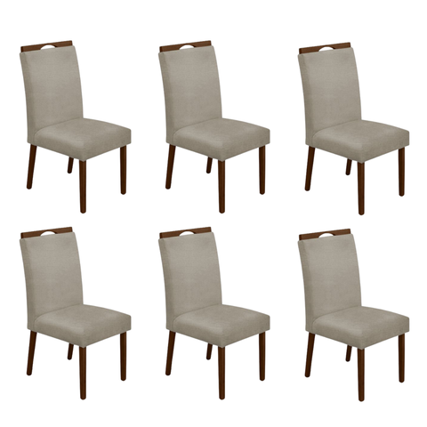 Kit 6 Cadeiras de Jantar Madeira Maciça em Linho Heloísa Cor da Estrutura:mel;cor do Assento:bege Li