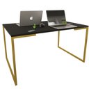 Ver imagem 1 de Mesa Escritório Base Metal Dourada Tampo Preto 120 Cm