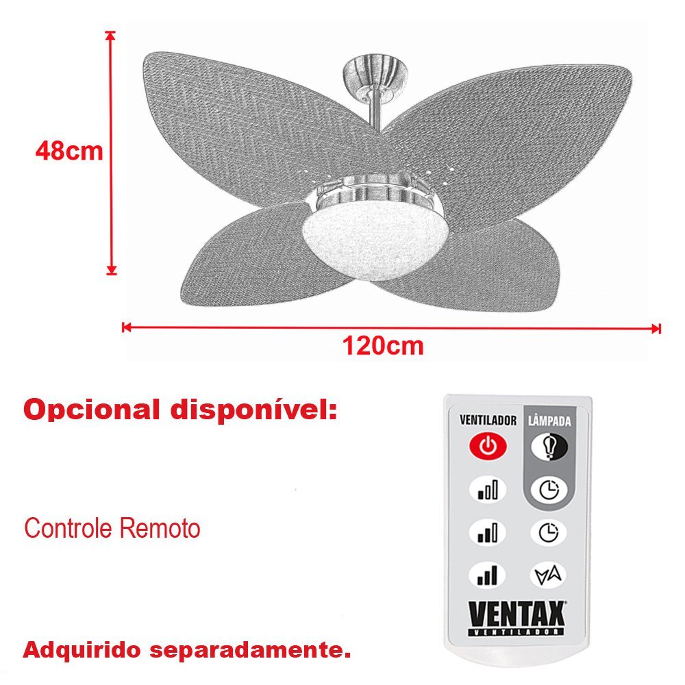 Ventilador Teto Marrom 4 Pás Madeira Sala Winds Ventax 220v - 2